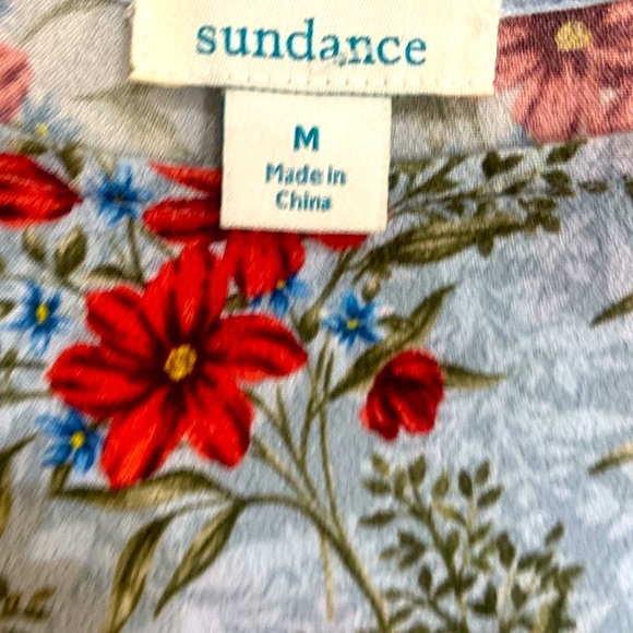 Sundance mixed prints pale blue floral 100% rayon blouse elastic cuffs medium - Picture 10 of 11